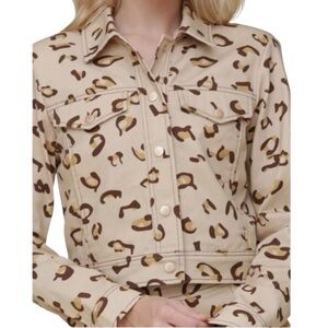 NEW Avec Les Filles Cropped Leopard Cargo Trucker Jacket